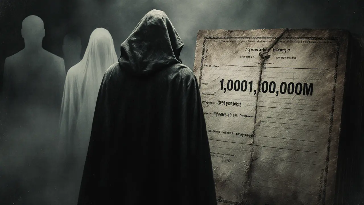 A shadowy figure before a blank digital ledger marked &#039;Circulating Supply: 0&#039; with fading user silhouettes.