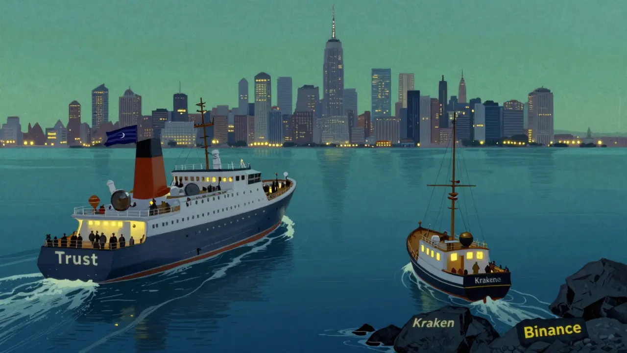 Crypto exchanges navigating New York market waters illustrated