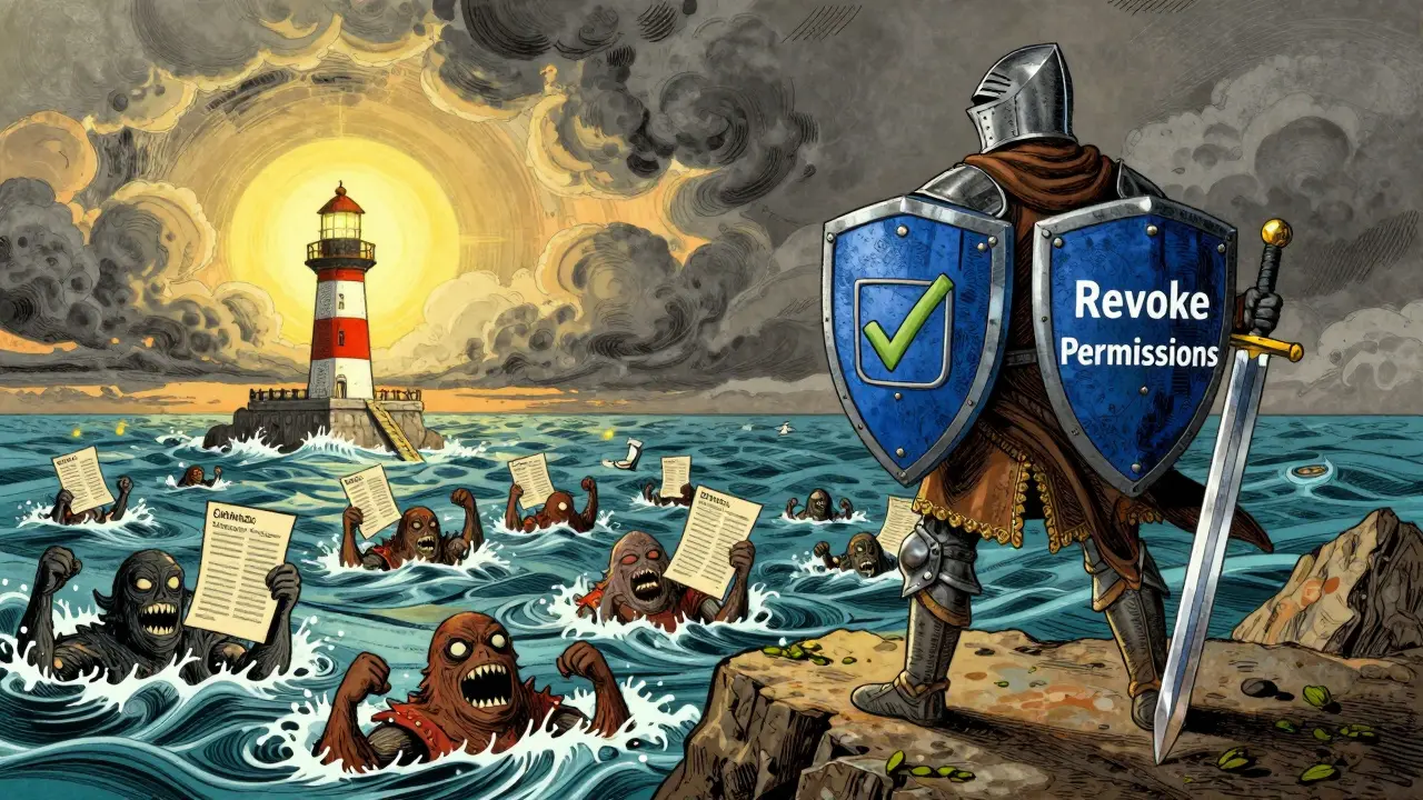A hero uses security tools to defeat phishing monsters and protect their assets.