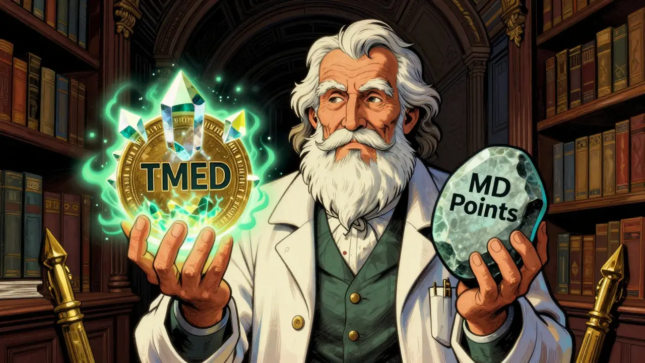 Doctor holding volatile crypto token and stable payment coin