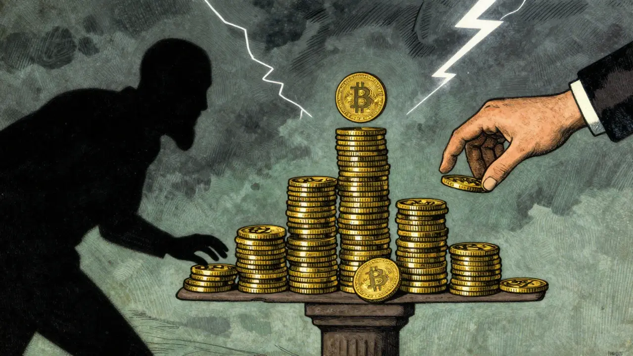 Precarious tower of coins representing margin risk