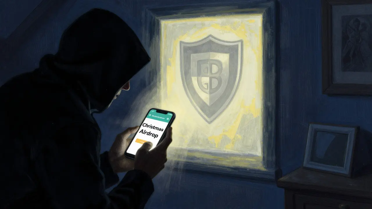 Shadowy scammer offering fake airdrop vs safe verified source