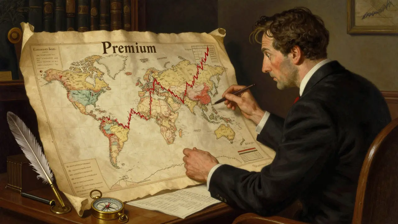 Trader analyzing price maps with rising premium risks