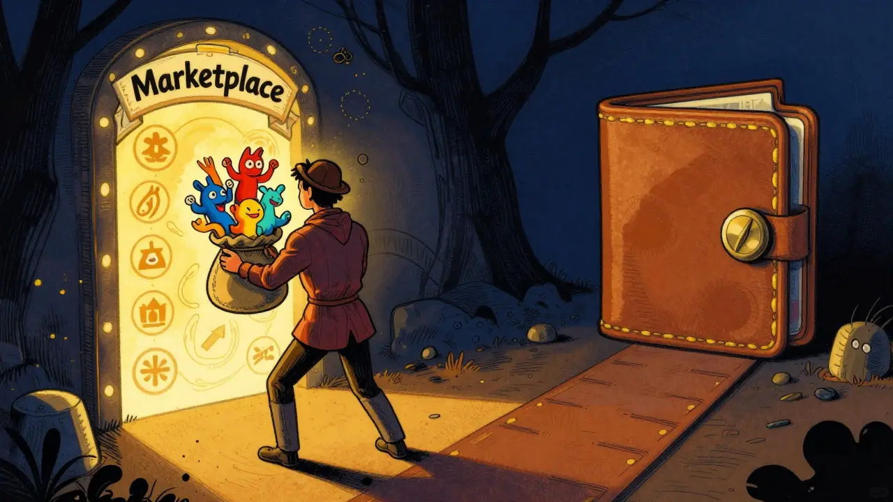 Trader deciding between a marketplace portal and a secure vault for NFTs