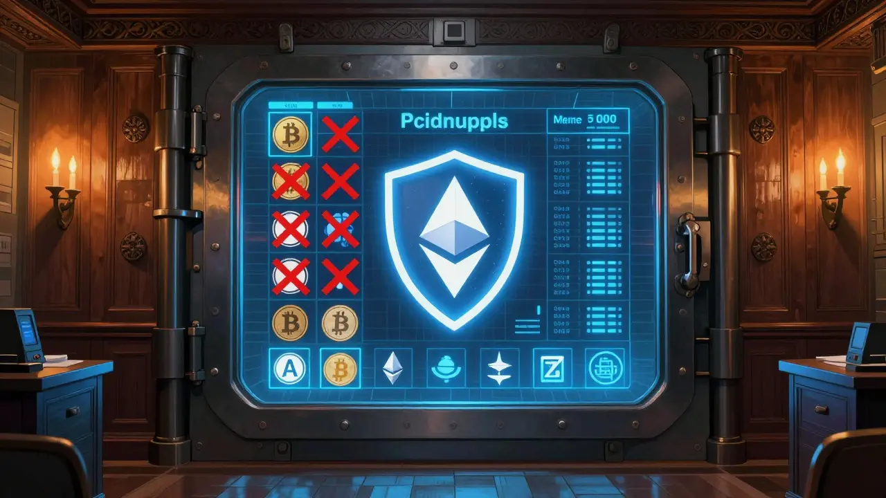 Vault showing approved vs banned crypto assets under regulation