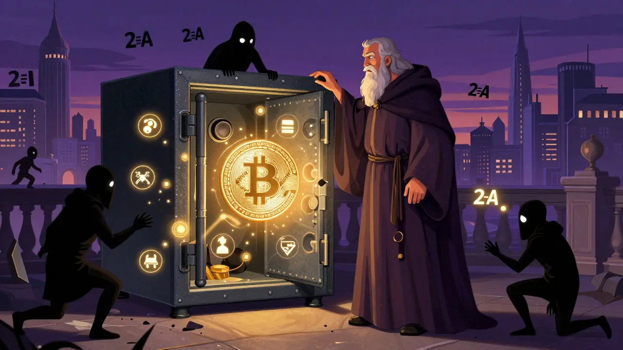 Guardian protecting a hardware wallet from digital hackers and threats