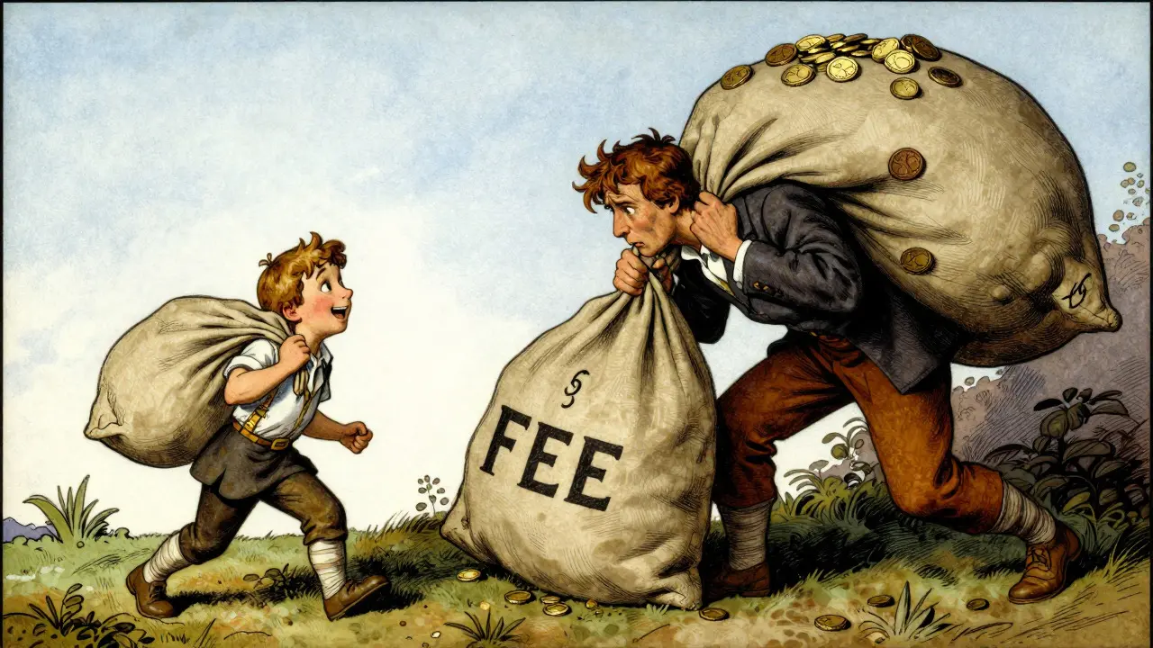 Illustration comparing low fees for small trades vs high fees for large ones