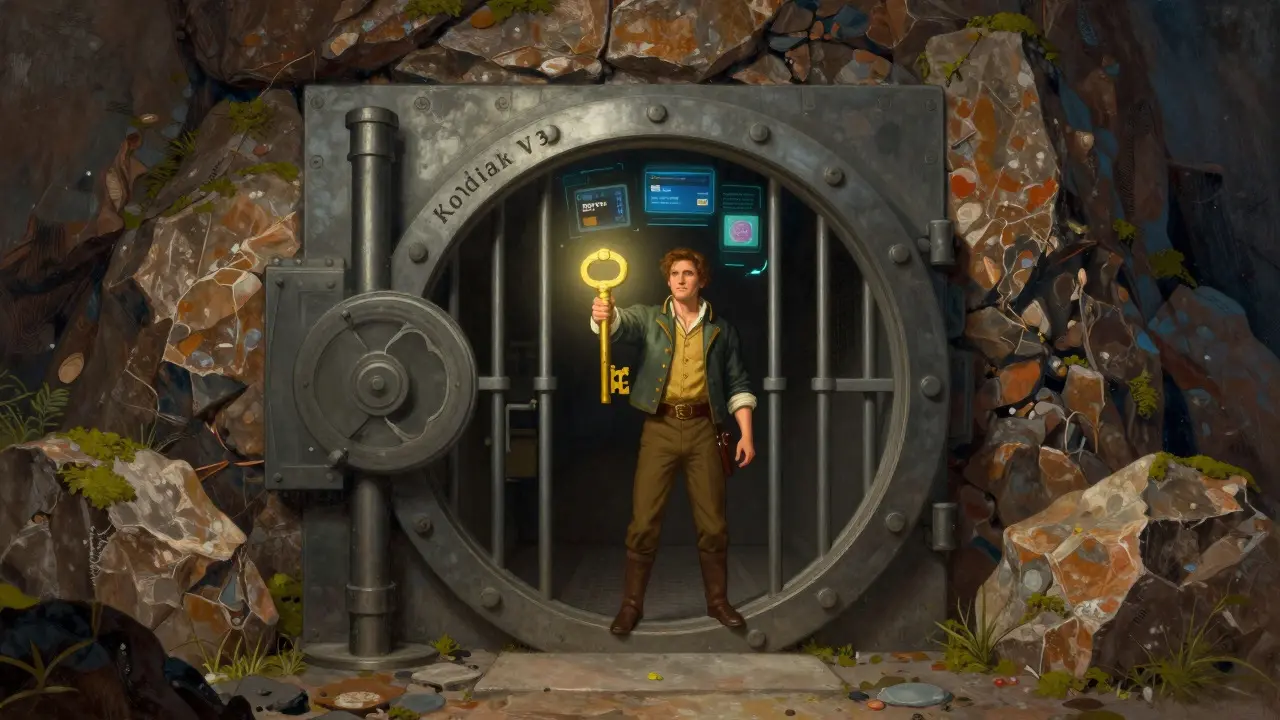 User holding key to secure cliffside vault