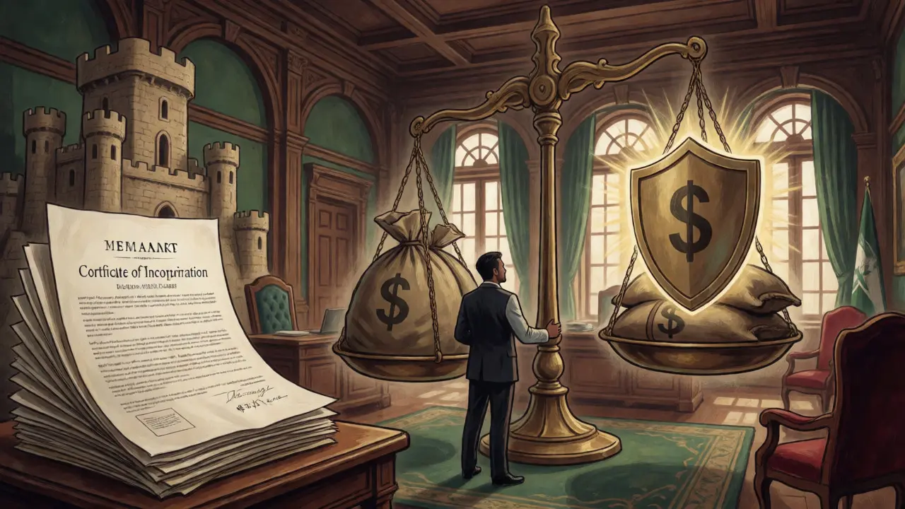 Entrepreneur balancing large capital investments against regulatory shields and corporate documents.