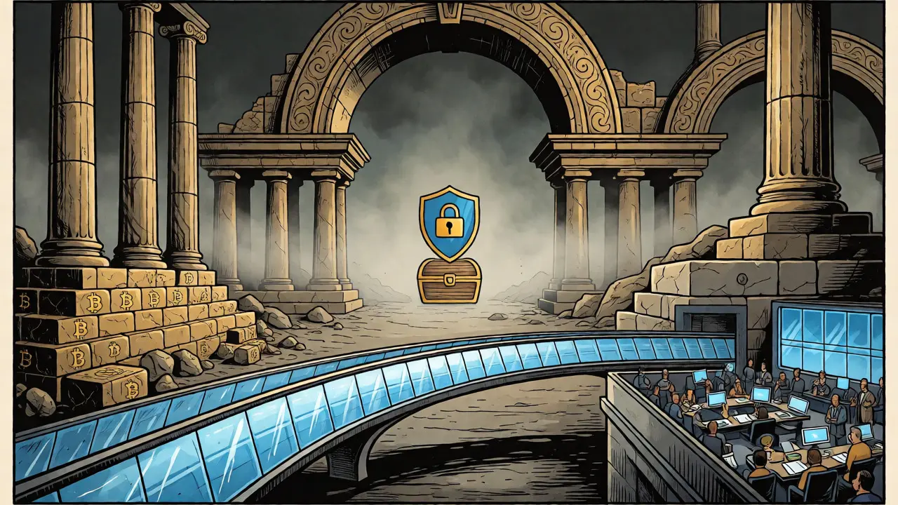 Allegory of BabySwap DeFi bridge and Babylon Bitcoin infrastructure pillars