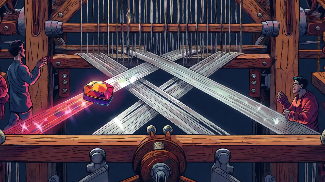 Detailed artwork showing tokens weaving with vCASH stablecoin in a virtual pair