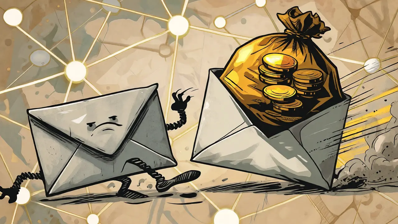 Small transaction pushed aside by a larger one carrying heavy gold, illustrating fee priority.