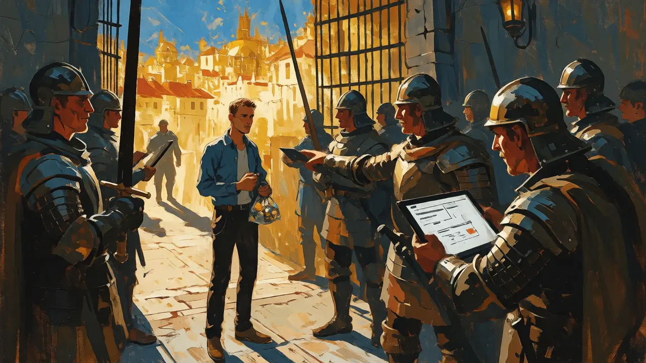 Trader facing enforcement guards at the gate